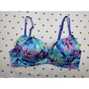 Victorias Secret BIOFIT Push Up Bra Floral 34C Shiny satin